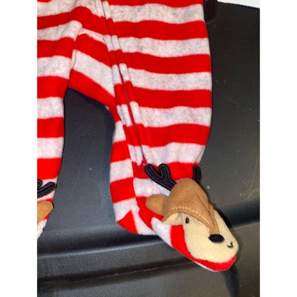 Carter's Fleece Striped Christmas Reindeer Footed Sleeper Romper Newborn - Picture 4 of 8